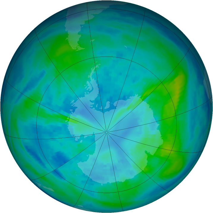 Antarctic ozone map for 06 April 1993